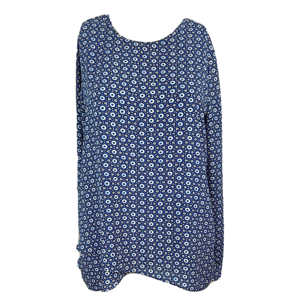 The Limited Shirt Womens Sz S Blue Print Long Sleeved Round Neck Pullover Blouse